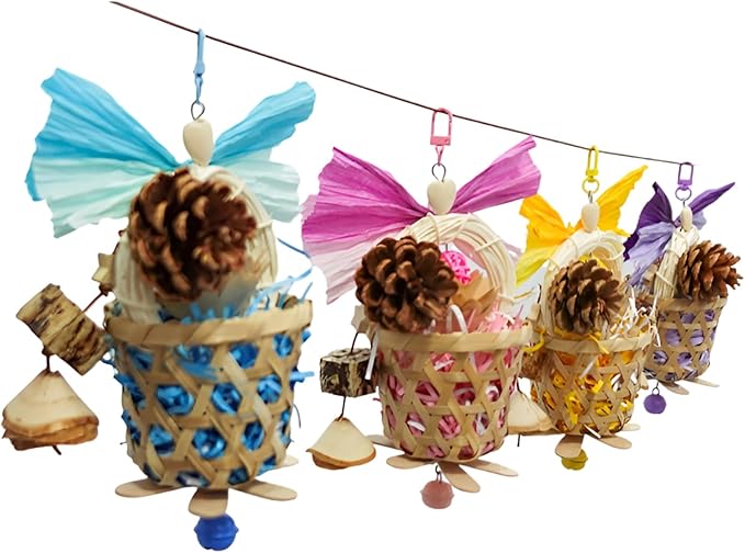 Bird Toys Foraging Shredder Hanging Toys Rope Perch with Bell Parakeet Toy Parrot Swing Climbing Standing Toys Bird Cage Accessories for Conure Cockatiel Budgies Lovebird, Brown