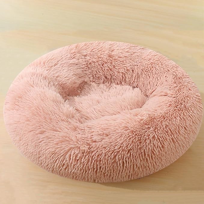 Dog Bed & Cat Bed for Small Medium Dogs, 27 Inch Calming Dogs Bed Anti-Anxiety Machine Washable Fluffy Luxury Anti-Slip Waterproof Pet Puppy Round Bed (Pink)