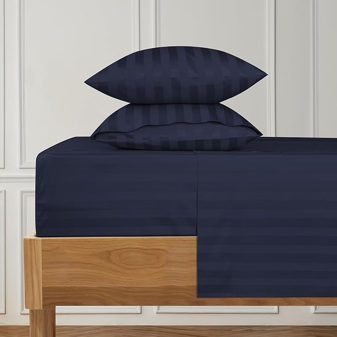URBANHUT 1000 Thread Count Damask California King Sheet Set Egyptian Cotton Sheets, Long Staple Soft & Breathable, 4 Pc Bed Sheet Sets, Luxury Hotel Sateen Sheets Fits 16" Deep Pocket - Navy Blue