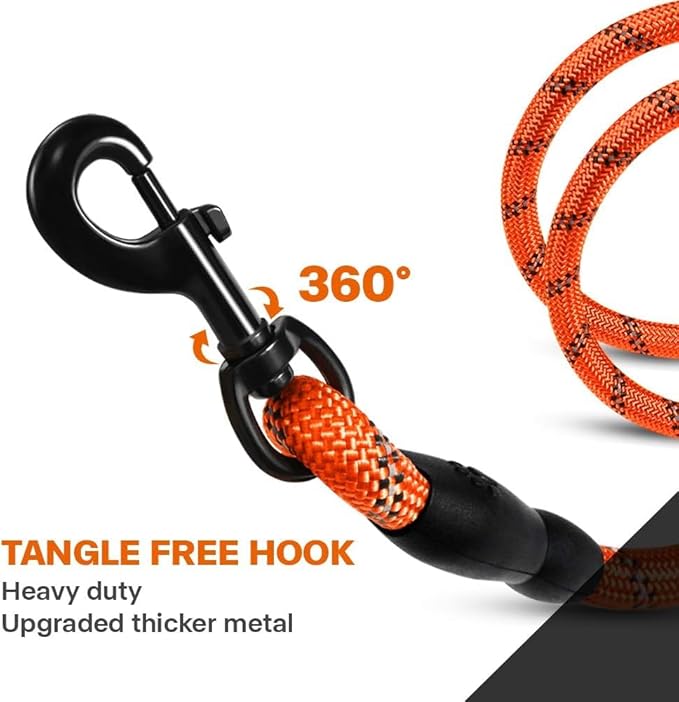 Taglory Rope Dog Leash 6 FT with Comfortable Padded Handle, Highly Reflective Threads Leash and Anti-Tangle Clip for Walking Small Dogs, 3/8 inch, Orange