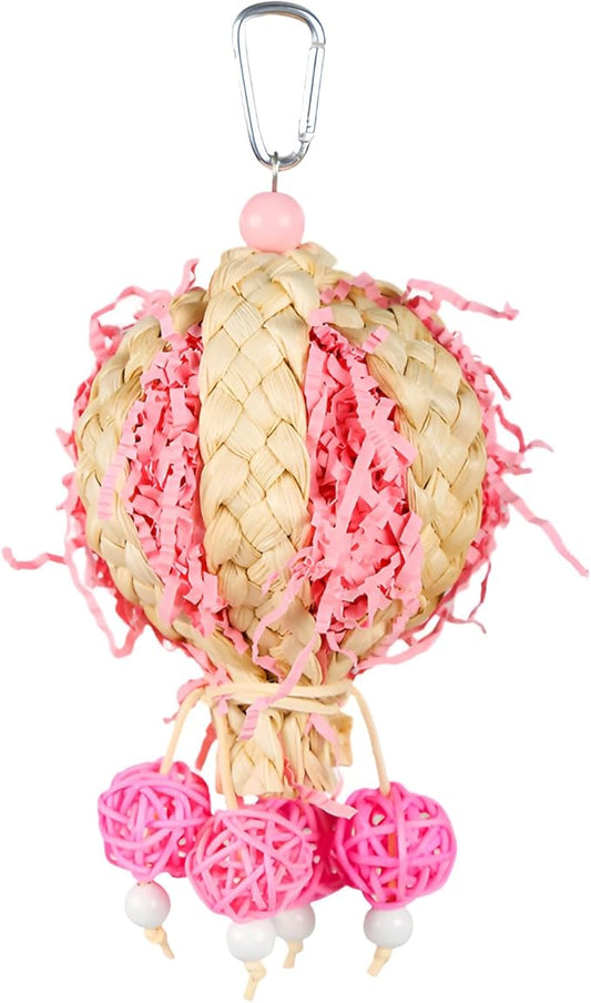Bird Toys Foraging Shredder Hanging Toys Rope Perch with Bell Parakeet Toy Parrot Swing Climbing Standing Toys Bird Cage Accessories for Conure Cockatiel Budgies Lovebird, Pink, 1 Pack