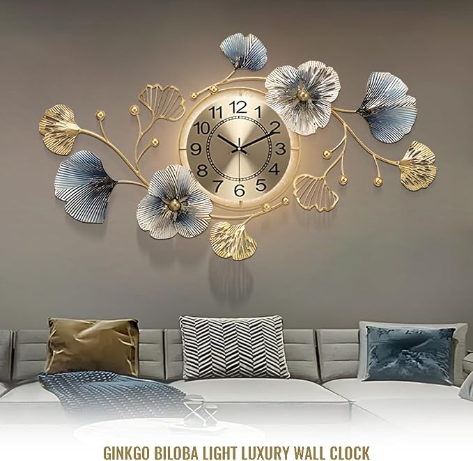 Large Metal Wall Clocks with Led Light, Silent Creative Decorative Clock