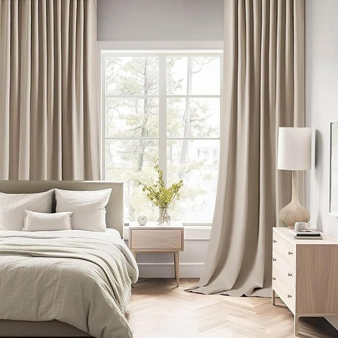 MIULEE Taupe Back Tab Blackout Curtains 63 Inch Length 2 Panels Set