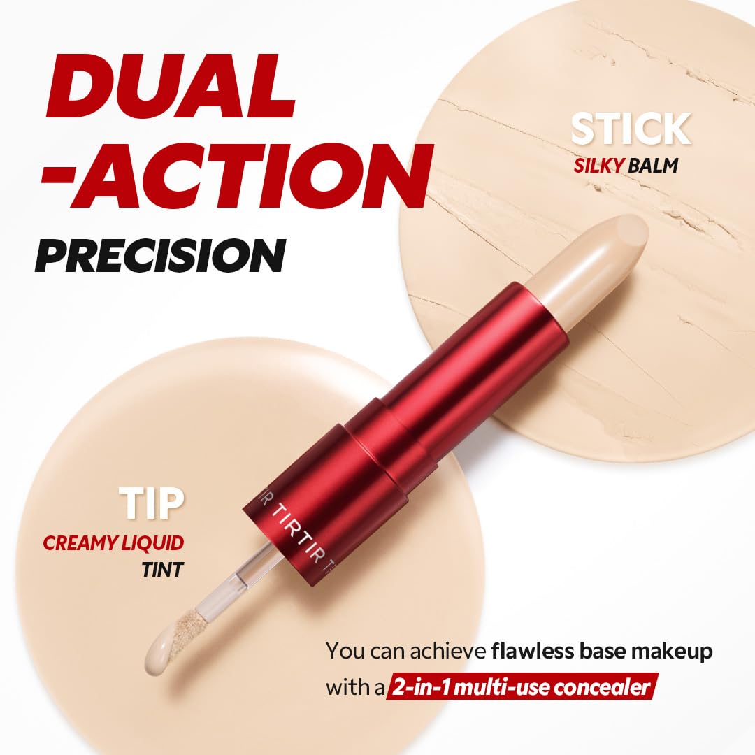 TIRTIR Glide&Hide Blurring Concealer - Creamy texture, Conceals dark circles and wrinkles, Dual formula (liquid tip & balm stick), Long-lasting wear, Korean Makeup, #8.5N, 0.28 Oz