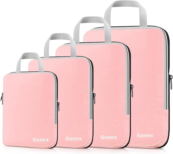 Gonex Compression Packing Cubes, 3pcs/4pcs Expandable Storage Travel Luggage Bags Organizers