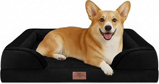 Comfort Expression Orthopedic Dog Bed for Large Dogs 35x22 Inch, Waterproof Egg Crate Foam Large Pet Bed with Removable Bolsters, Dog Couch with Washable Cover & Non-Slip Bottom, Black