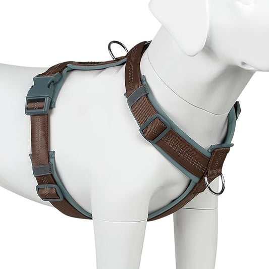 Plutus Pet No Pull Dog Harness, Adjustable Nylon Harness with Soft Padding, Reflective and Heavy Duty Dog Harness for Small, Medium, Large Dogs(Chocolate, L)