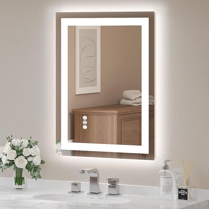 USHOWER LED Bathroom Mirror 24x32 Inch Tempered Glass