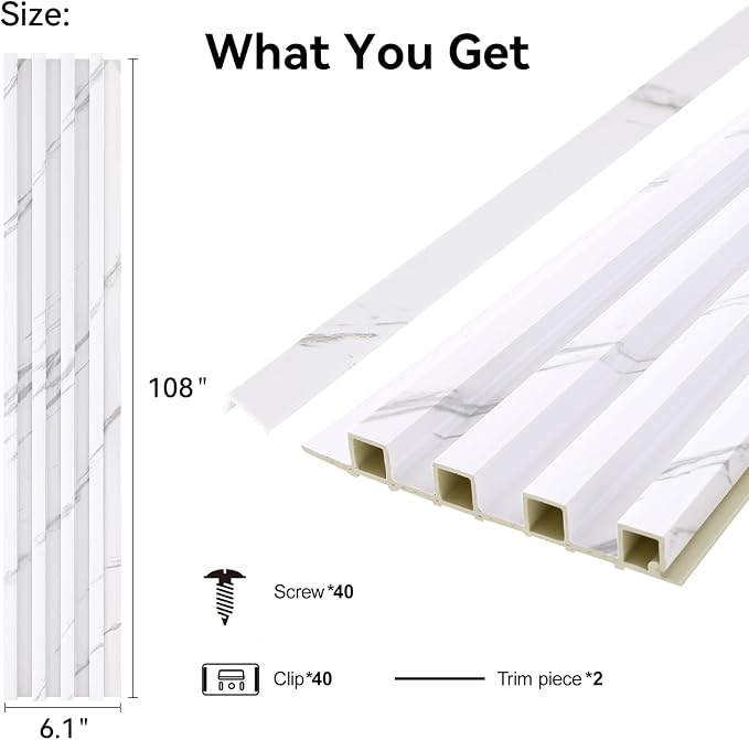 8-Pack WPC Wall Panels 108’’ x 6.1’’ 3D Slat Wall Panel Acoustic Wall Paneling
