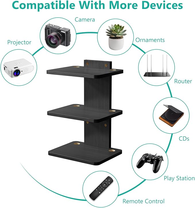 WALI Floating TV Shelf, 3 Tier Projector Shelf