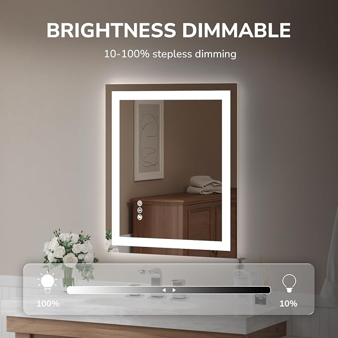 USHOWER LED Bathroom Mirror 24x32 Inch Tempered Glass