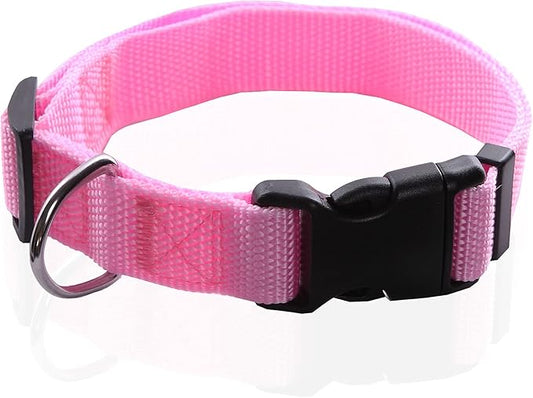 Adjustable Nylon Dog Collar, pet Collar 1 Inch 3/4 Inch 5/8 Inch Wide, for Large Medium Small Dogs (S(5/8" x 11-16"), Pink)