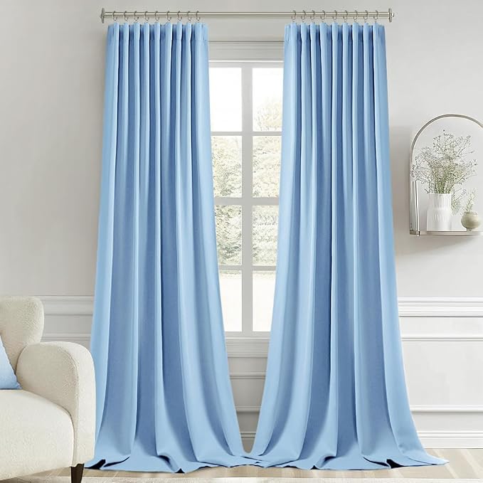 MIULEE Sky Blue Back Tab Blackout Curtain 96 Inch Long 2 Panels Set
