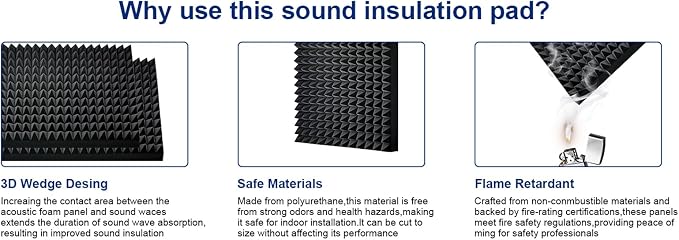 4 Pack Black Acoustic Foam Panels, High Density Soundproof Wall Panels