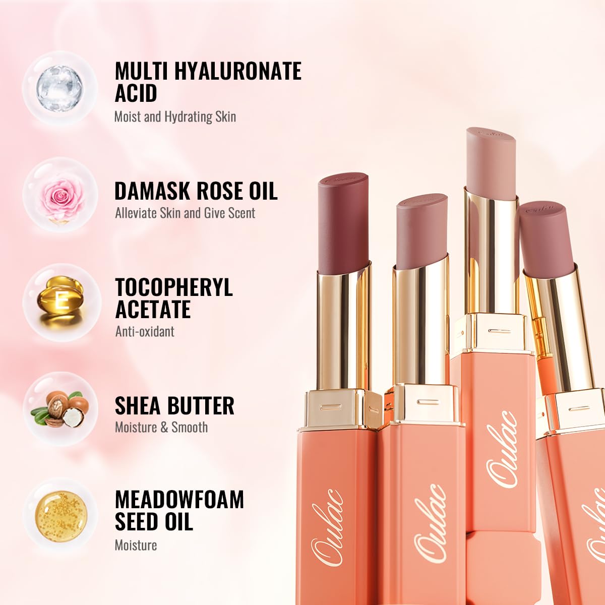 Oulac Brown Lipsticks for Women, Orange Matte Lip Stick, Full Coverage Lip Color, Satin Matte Finish, Cream Texture, Hydrating, Infused with Hyaluronic Acid, Vegan & Clean Beauty 4g SG05 Body Talk