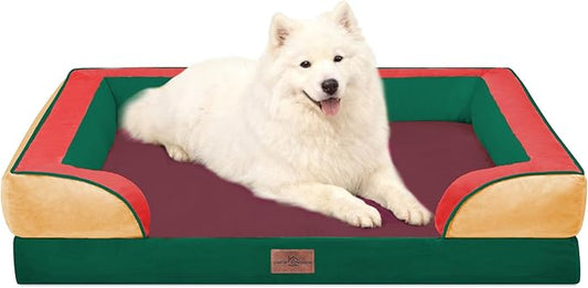 Comfort Expression Orthopedic Dog Bed for Large Dogs 36x27 Inch, Waterproof Egg Crate Foam Large Pet Bed with Removable Bolsters, Dog Couch with Washable Cover & Non-Slip Bottom, Watermelon Meadow