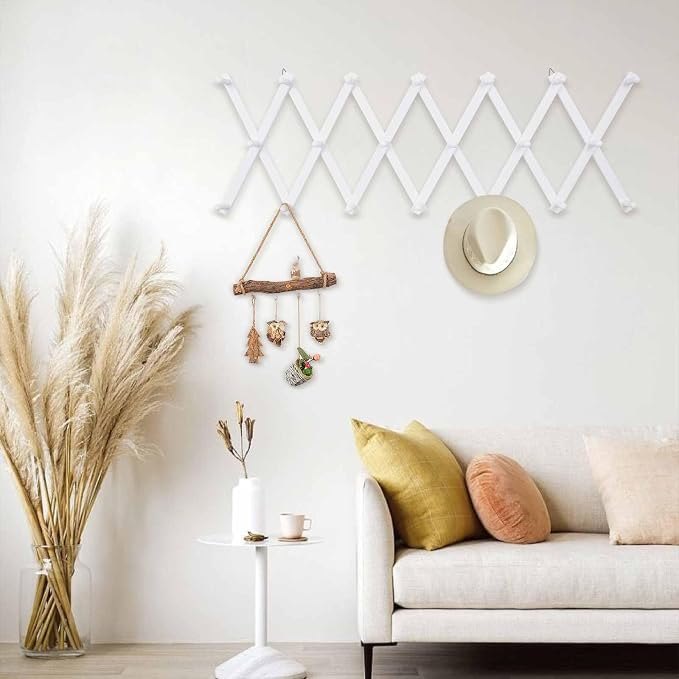 SCUNDA Wall Rack with 20 Hooks, Wooden Wall Expandable Coat Rack