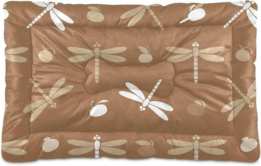 Emelivor Dragonflies Brown Dog Cat Bed Washable Crate Pet Bed Anti-Slip Comfortable Durable Dog Crate Bed for Medium Large Small Dogs Cats,36x24in