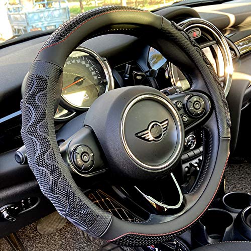 PINCTROT Large Size Steering Wheel Cover Great Grip with 3D Honeycomb Anti-Slip Design, 15.5-15.75 Inch (Black/Red Stitch) - color: 2.Black (Red Trim), size: Large Size[15 1/2''-15 3/4'']