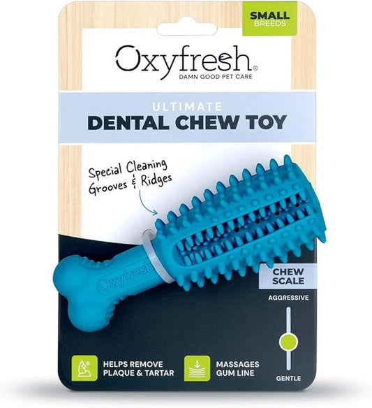 Oxyfresh Dog Dental Chew Toy - Best Dog Teeth Cleaning Toy – A Simple Bite and Brush Toy That Helps Remove Plaque, Cleans Teeth & Freshens Breath Without Brushing - Small