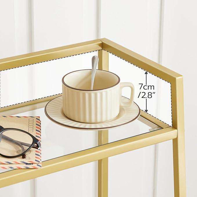 HOOBRO Gold Glass Shelf Stand, 3 Tier Standing Shelf Unit, Bathroom Organizer and Storage, Floor Storage Shelves Waterproof, for Bathroom, Laundry, Toilet, Tempered Glass, Gold GD77CJ01