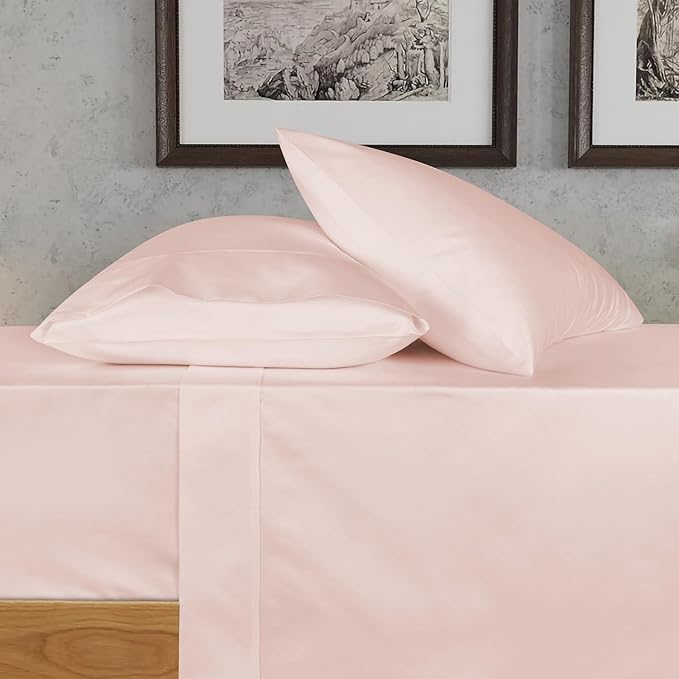 URBANHUT 700 Thread Count Full Size Egyptian Cotton Sheets, 4Pc Sheet Set Soft Luxury Bed Sheets for Full Size Bed, Sateen Weave Hotel Sheets, 14'' Elasticized Deep Pocket - Blush Pink