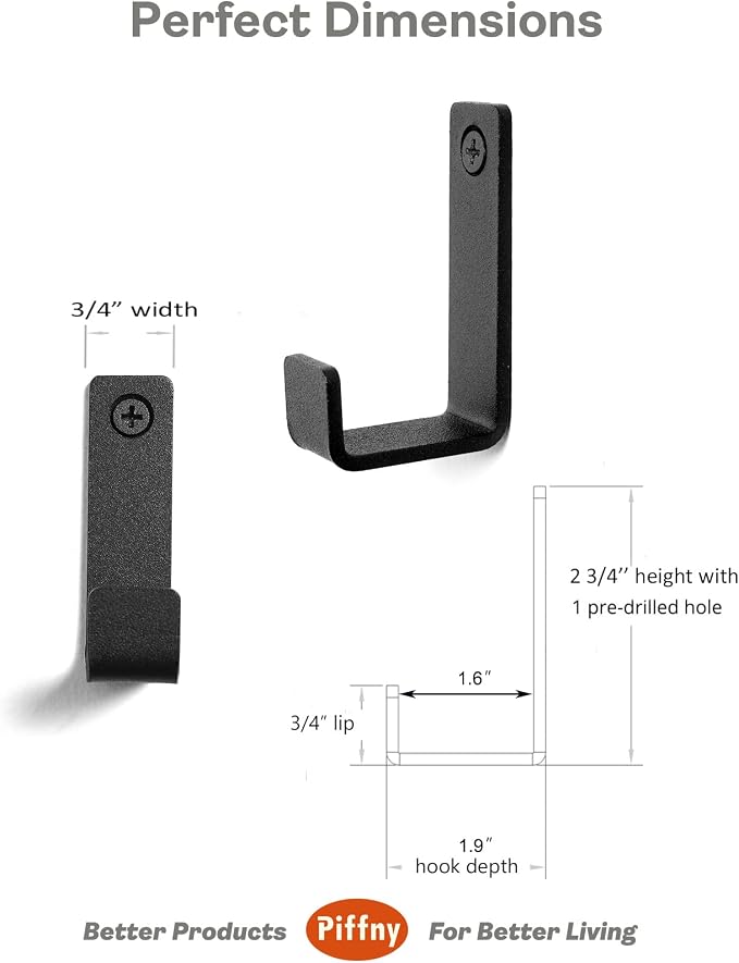 Piffny 6 Pack Heavy Duty Steel Essential Style Wall Hooks