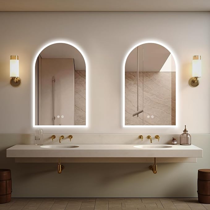 Niccy Arched LED Bathroom Mirror, 36"x24" Arch Frameless Frontlit & Backlit Mirrors for Wall, Arched Lighted Vanity Mirrors with Memory Function for Bathroom Bedroom, Defogger 3 Color, Explosion-Proof