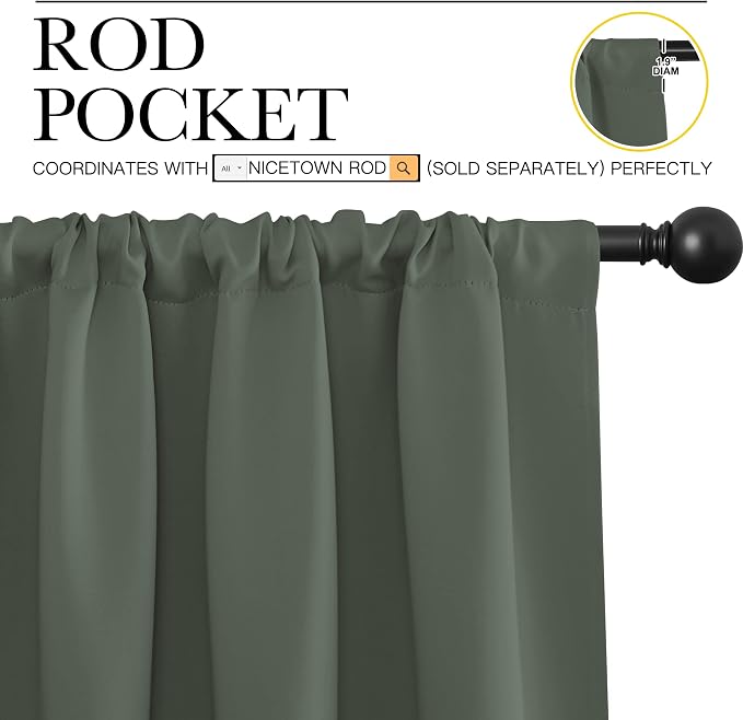 NICETOWN Living Room Curtains, Dark Mallard, 1 Pair, 70 x 84-inch, Home