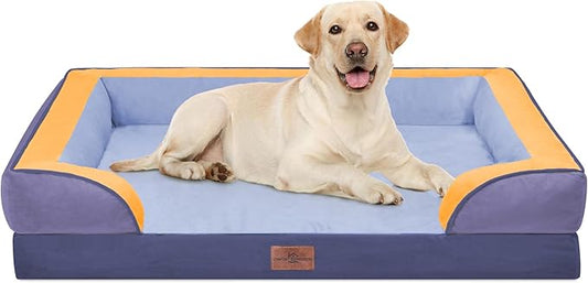 Comfort Expression Orthopedic Dog Bed for Extra Large Dogs 42x30 Inch, Waterproof Egg Crate Foam XL Pet Bed with Removable Bolsters, Dog Couch with Washable Cover & Non-Slip Bottom, Twilight Wave