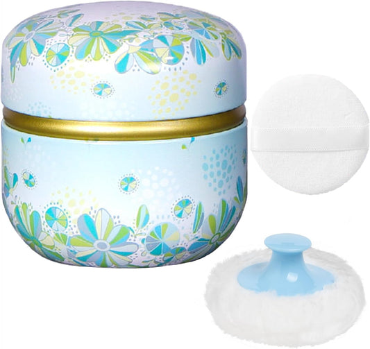 WEMEGA Body Powder Case with Powder Puff Powder Container Tea Box for Baby and Women Powder Puff and Powder Case for Travel (Light Green)