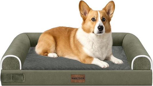 Medium Large Dog Bed Orthopedic Washable: Beds Bolster Medium Large Sized Dog Bed Egg Crate Foam Couch Sofa Waterproof with Removable Cover - Dark Green
