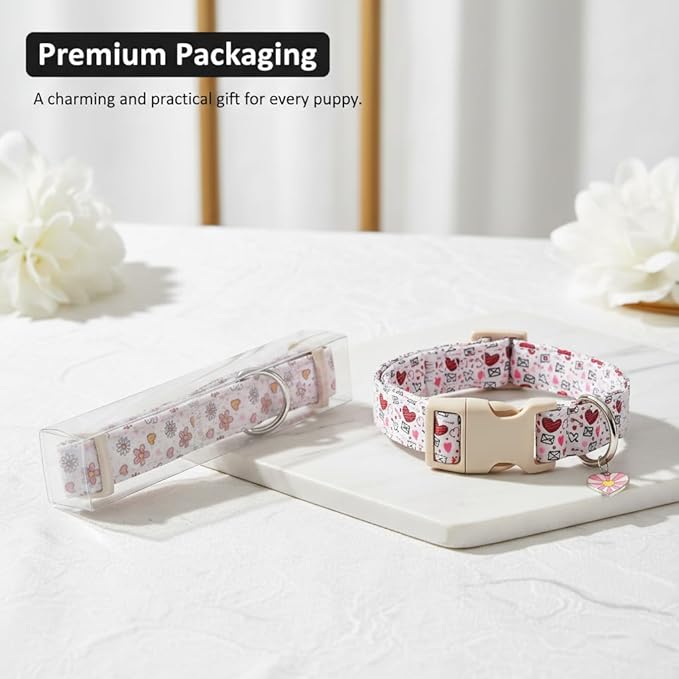 Girl Dog Collar, Cute Dog Collar for Medium Dogs with Cute Strawberry, Cherry and Blueberry Print, Pink Collar for Dogs with Quick-Release Buckle and Robust D Ring, M