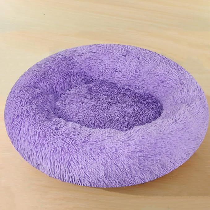Calming Large Dog Bed & Cat Bed, 43 Inch Anti-Anxiety Donut Dog Cuddler Cat Bed, Warming Cozy Soft Dog Round Bed, Fluffy Faux Fur Machine Washable Pet Cushion for Medium Dogs & Cats (Purple)