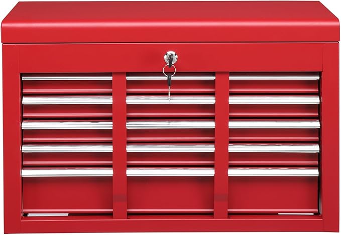 Winado 24" Portable Tool Box, 5 Drawers & Top Storage Tray Tool Box with Drawers, Lockable Metal Tool Chest Cabinet for Garage, Warehouse, Repair Shop & Home, Red