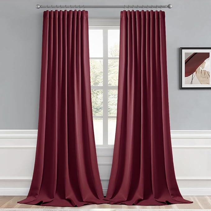 MIULEE Christmas Wine Red Back Tab Blackout Curtains 102 Inch Long 2 Panels Set