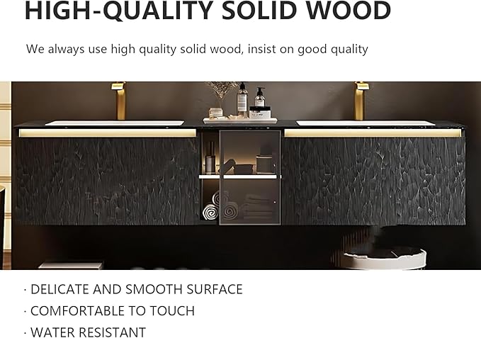 88" Double Bathroom Sink Vanity, Modern Bathroom Vanity Includes LED Smart Defogging Mirror Cabinet & Semi-Open Storage & Ceramic Basin, Floating Bathroom Cabinet with Sensor Light (Dark Brown)
