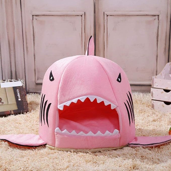 Shark Shaped Pet Dog Puppy Bed Warm Cat Bed House Nest for Autumn Winter Grey S