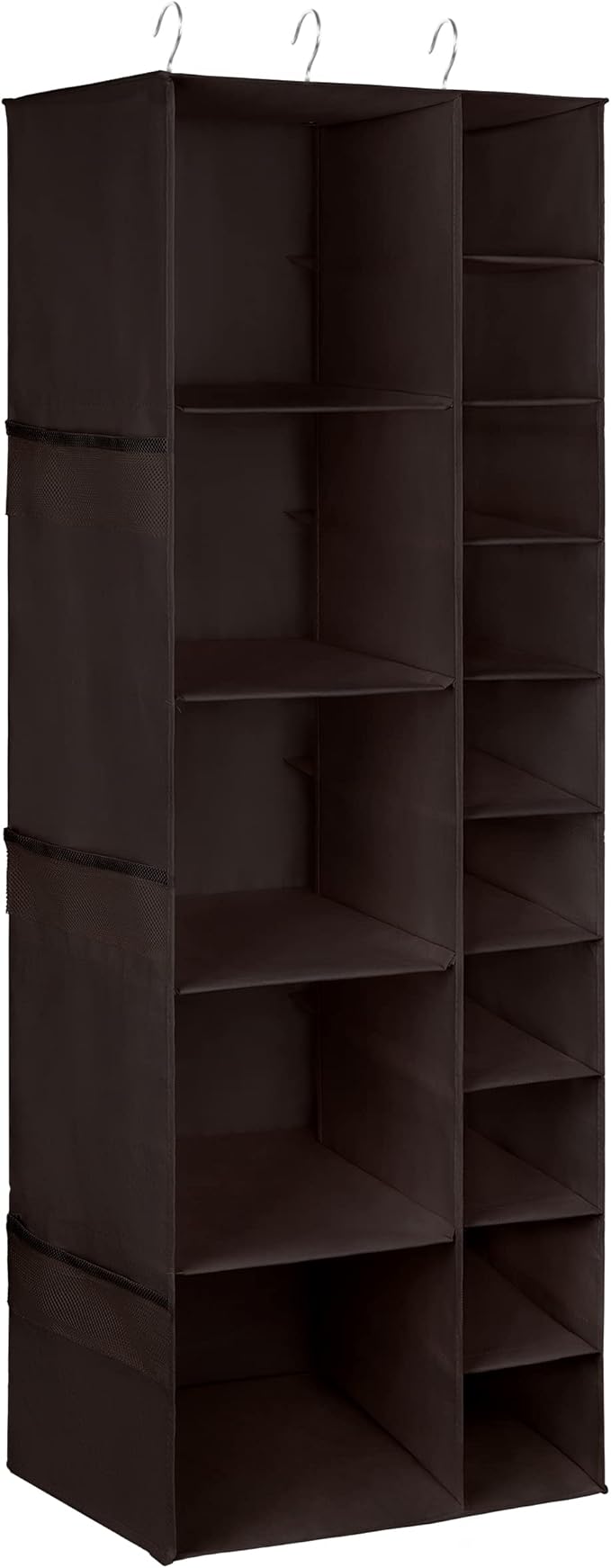 Libeder Shoe Organizer for Closet, 15 Shelf Hanging Closet Storage Shelves - 10 Shoe Rack Organizer and 5 Compartment for Clothes with 6 Side Mesh Pockets for Scarf, Socks,Gloves Coffee