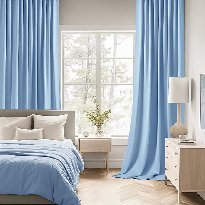 MIULEE Sky Blue Back Tab Blackout Curtain 96 Inch Long 2 Panels Set