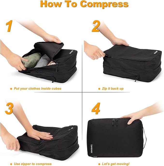 8 Set Compression Packing Cubes for Travel, Waterproof Luggage Organizers, Suitcase Organizer Set for Carry-On & Checked Baggage, Travel Accessories for Men & Women