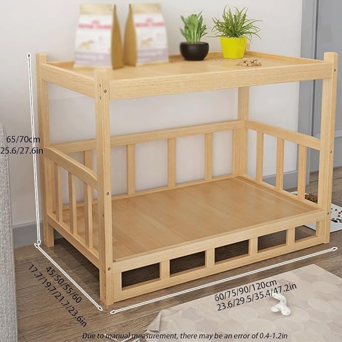 Dog Bed Wood Platform, Elevated Pet Cushion Bed(No Bedding), Dog Bed Frame with Upper Storage Space, Floor Standing Pet Furniture(23.6 X 17.7 X 25.6IN)