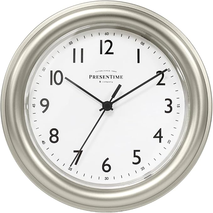 Presentime & Co. 8.5" Modern Farmhouse Essential Wall Clock, Silent Non Ticking