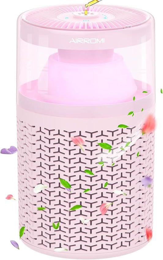 AIRROMI Pet Air Purifier for Home & Bedroom, HEPA Activated Carbon Filter, Removes Pet Dander & Odor, Allergies, Smoke, Hair, Night Light, Fragrance Sponge, Up to 658 ft², A2002 Pink