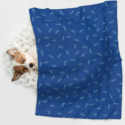 Two Sided Plush Pet Blanket for Warmth Comfort, Blue Background, Reversible Throw with Cozy Nubby Side for Chilly Nights Napping Spots Around House