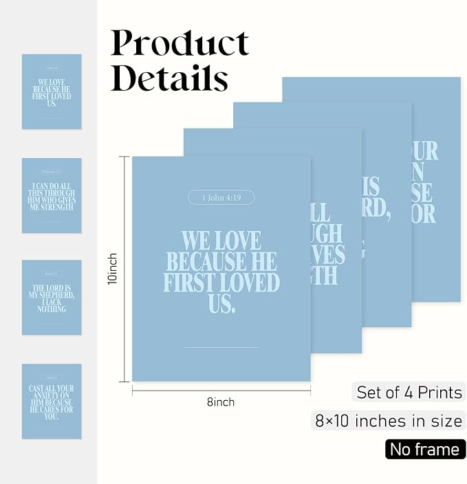 Locomiss Light Blue Christian Wall Art Decor Posters, Modern Bible Verse Prints