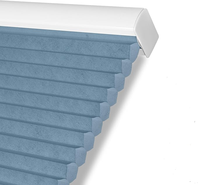 Persilux Light Filtering Cellular Window Shades Cordless Shades Bottom up UV Protection Room Darkening Honeycomb Blinds for Windows, Home and French Doors, Blue, 83" W x 60" H