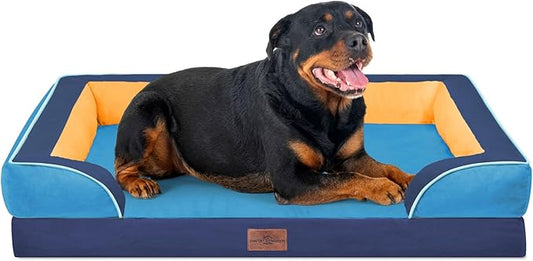 Comfort Expression Orthopedic Dog Bed for Extra Large Dogs 45x35 Inch, Waterproof Egg Crate Foam XL Pet Bed with Removable Bolsters, Dog Couch with Washable Cover & Non-Slip Bottom, Houston