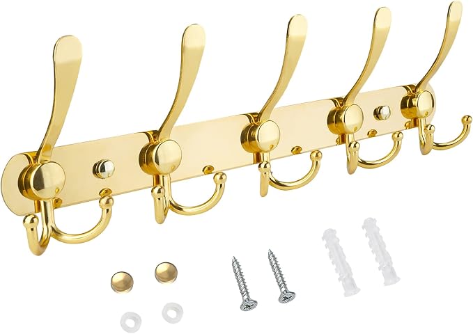 TICONN Wall Mounted Coat Rack, Five Heavy Duty Tri Hooks All Metal Construction