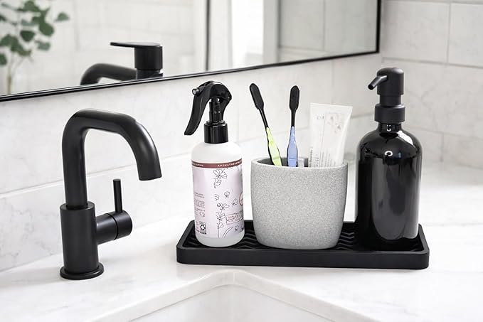 Silicone Sink and Surface Organizer Tray, Sponge Holder, Vanity Tray, Heat Safe, Dishwasher Safe, for Bathroom and Kitchen Organization (Vanilla Cream, 12"x4")